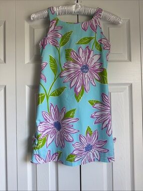 Lilly Pulitzer Girls Floral Shift Dress Size 10 Blue, Green, White & Purple